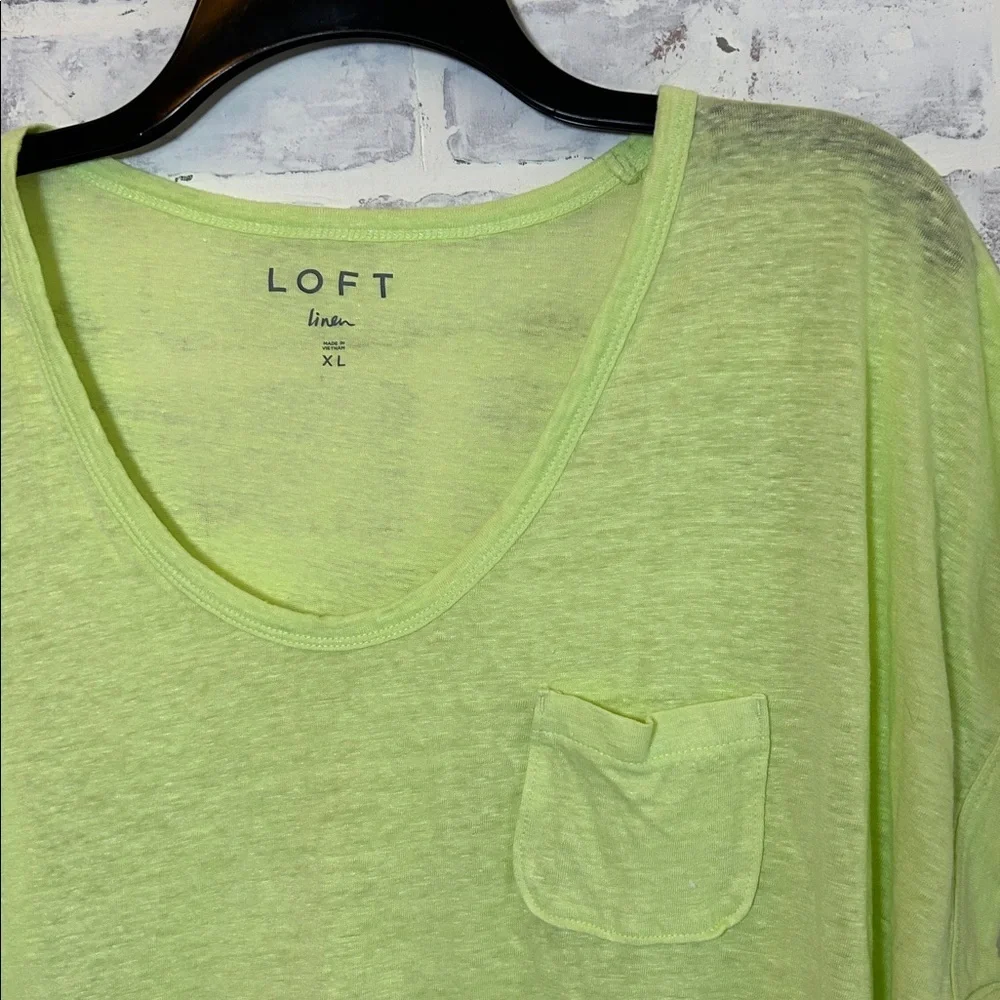 LOFT Linen Women's XL Pocket Tee Neon Green S/S Tshirt Lightweight Beach Summer - Picture 3 of 5